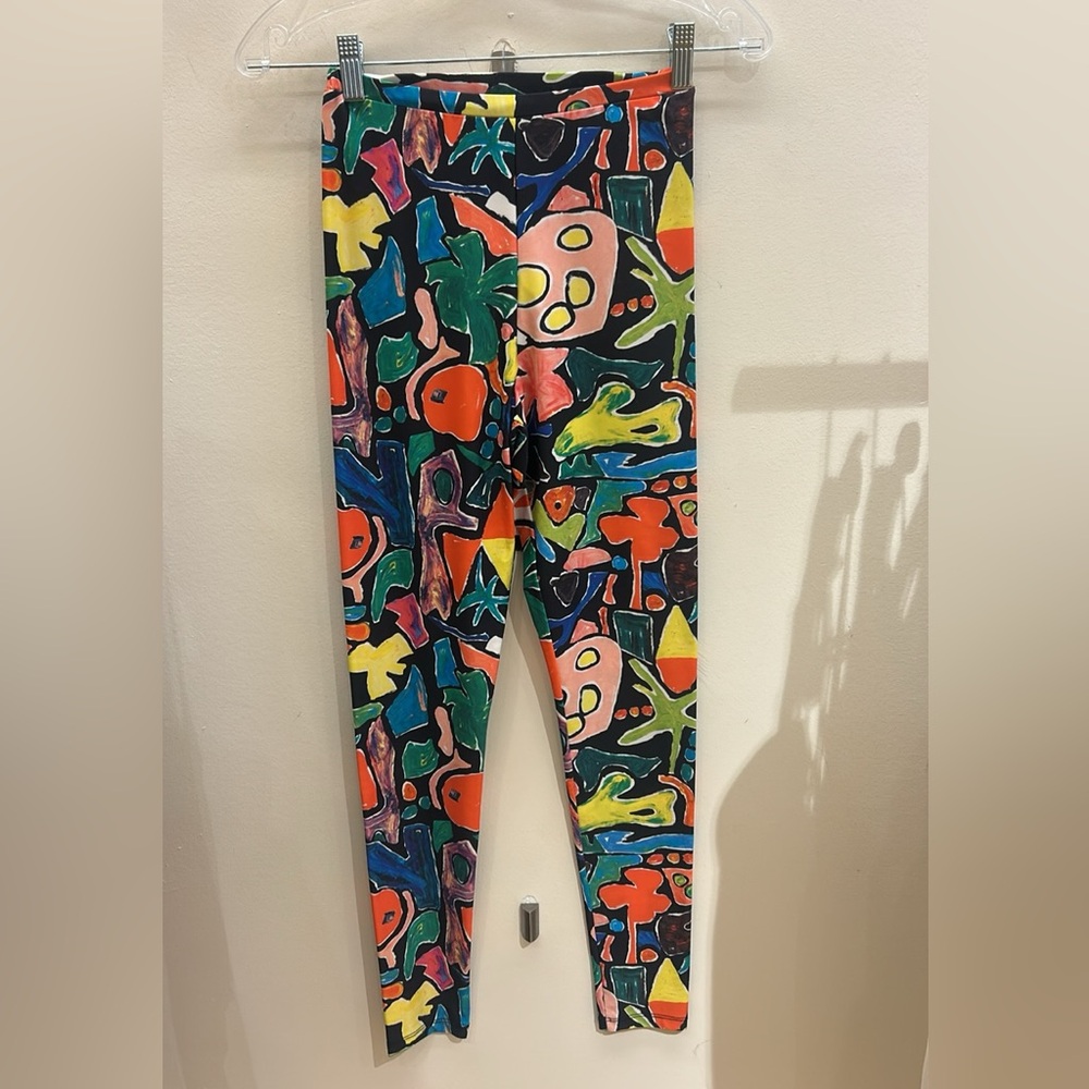 New MaxMara Intrend Multicolor Abstract Print Technical Leggings